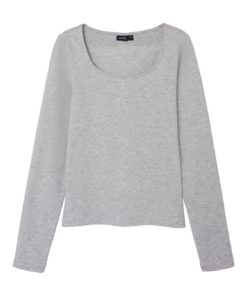 LMTD Nove Deep-O-Neck Short Top Light Grey Melange