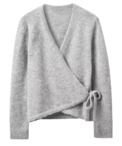 LMTD Bybthe Wrap Knit Top Light Grey Melange