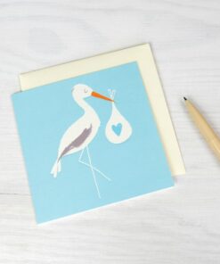 Gratulasjonskort Ny baby - Blå stork