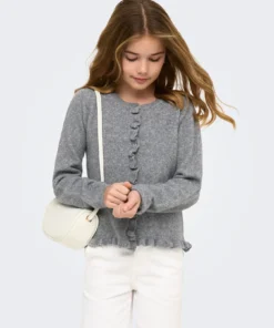 Kids Only Shelda Ruffle Cardigan Medium Grey Melange