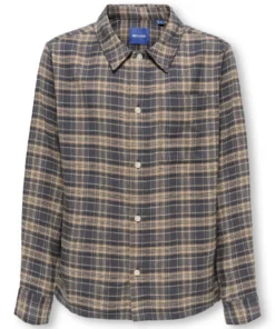 Only And Sons Hale Flannel Check Shirt Grey Pinstripe